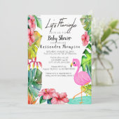 Lasst uns Flamingle Tropical Baby Dusche Einladung (Stehend Vorderseite)