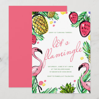 Lasst uns Flamingle Tropical Birthday Party Einlad Einladung