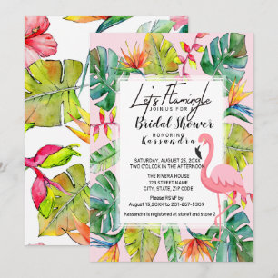 Lasst uns Flamingle Tropical Bridal Dusche einlade Einladung