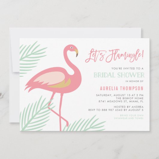 Lasst uns Flamingle Tropical Bridal Dusche einlade Einladung (Vorderseite)