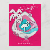 Lasst uns Flamingle Tropical Flamingo 60. Geburtst Einladungspostkarte (Vorderseite)