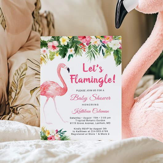 Lasst uns Flamingle Tropical Floral Baby Dusche Einladung
