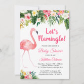 Lasst uns Flamingle Tropical Floral Baby Dusche Einladung (Vorderseite)