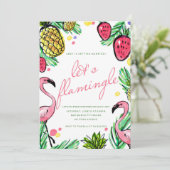 Lasst uns Flamingle Tropical Junggeselinnen-Abschi Einladung (Stehend Vorderseite)