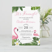 Lasst uns Flamingle Tropical Pink Flamingo Baby Du Einladung (Stehend Vorderseite)
