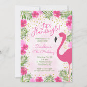 Lasst uns Flamingle tropisch rosa Blütengeburt Einladung (Vorderseite)