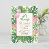 Lasst uns Flamingle tropischen Flamingo Geburtstag Einladung (Stehend Vorderseite)