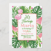 Lasst uns Flamingle tropischen Flamingo Geburtstag Einladung (Vorne/Hinten)