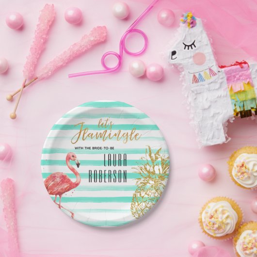 Lasst uns Flamingle Watercolor Brautparty Ananas Pappteller (Party)