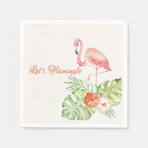 Lasst uns Flamingle Watercolor Tropical and Gold Serviette