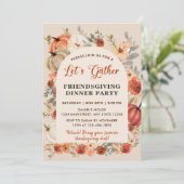 Lasst uns floralen Pumpkin Friendsgiving Abendesse Einladung (Stehend Vorderseite)