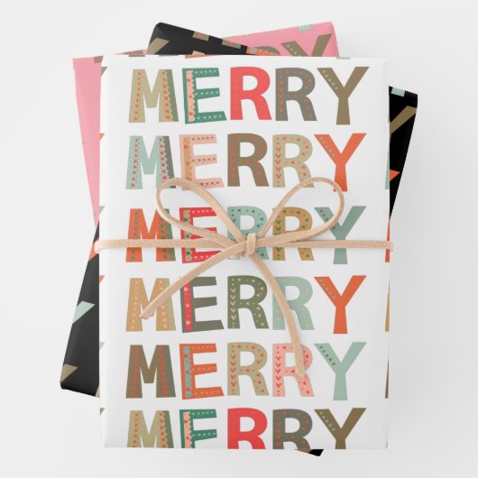 Lasst uns frohe dekorative funky Schriftart Weihna Geschenkpapier Set (Beispiel)