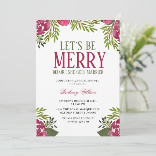 Lasst uns frohe Weihnachts-Bridal-Dusche Einladung (Stehend Vorderseite)
