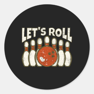 Lasst uns für den lustigen Bowler und den Retro-Bo Runder Aufkleber