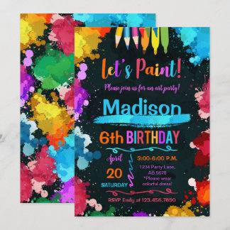 Lasst uns Geburtstagsparty Paint Art Black Einladung