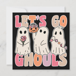 Lasst uns Ghouls Groovy Ghost mit Vintagen Blume g Einladung