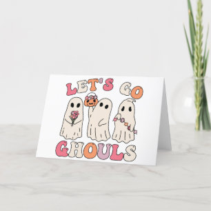 Lasst uns Ghouls Groovy Ghost mit Vintagen Blume g Feiertagskarte