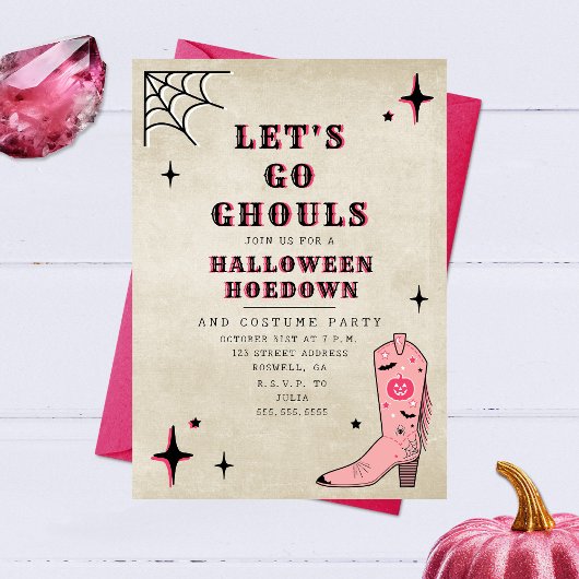 Lasst uns Ghouls Halloween-Party Pink Boot gehen Einladung