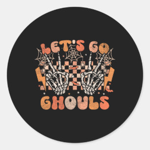 Lasst uns Ghouls Halloween Skeleton Kostüm Retro G Runder Aufkleber