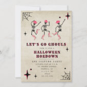 Lasst uns Ghouls Skeleton Pink Halloween-Party geh Einladung (Vorderseite)