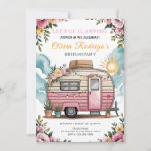 Lasst uns Glamping gehen Mädchen Boho Camper Gebur Einladung (Vorderseite)