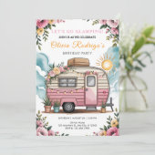 Lasst uns Glamping gehen Mädchen Boho Camper Gebur Einladung (Stehend Vorderseite)