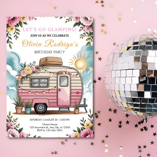 Lasst uns Glamping gehen Mädchen Boho Camper Gebur Einladung