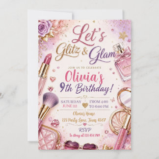 Lasst uns Glitzern & Glamourösen Make-up Mädchen G Einladung