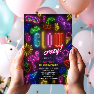 Lasst uns GLOW Crazy' Neon-Leuchten im dunklen Geb Einladung