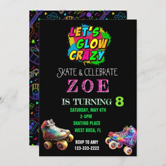 Lasst uns glühen Crazy, Neon Birthday Einladung (Vorne/Hinten)