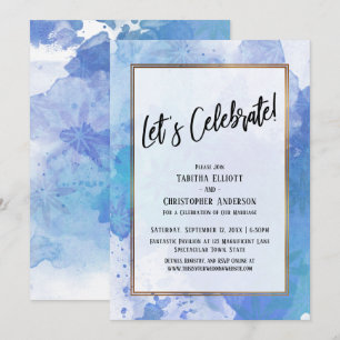 Lasst uns Gold Border Abstract Blue Splash feiern Einladung