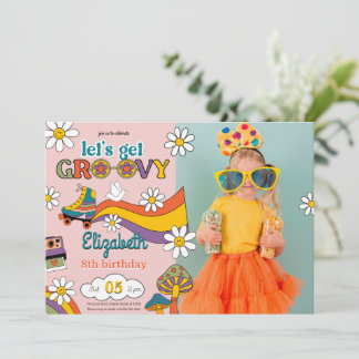 Lasst uns Groovy Blume zum Geburtstag Foto einlade Einladung
