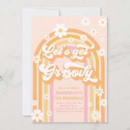 Lasst uns Groovy Boho Daisy Rainbow zum Geburtstag Einladung