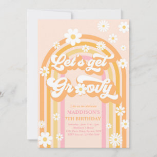 Lasst uns Groovy Boho Daisy Rainbow zum Geburtstag Einladung