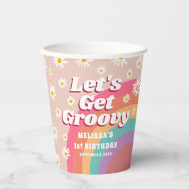Lasst uns Groovy Colorful Rainbow & Daisy Geburtst Pappbecher