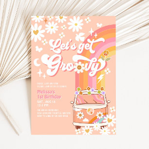 Lasst uns groovy Daisy Hippie Geburtstag feiern Einladung