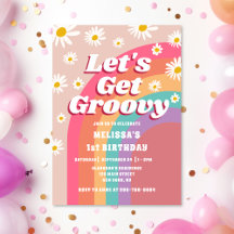 Lasst uns Groovy Daisy Rainbow Retro Geburtstag ho
