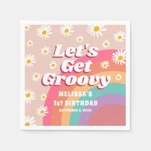 Lasst uns Groovy Daisy Rainbow Retro Geburtstag ho