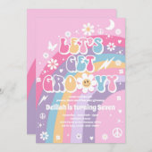 Lasst uns Groovy Hippie Rainbow 70er Birthday Part Einladung (Vorne/Hinten)