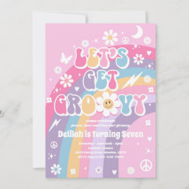 Lasst uns Groovy Hippie Rainbow 70er Birthday Part Einladung