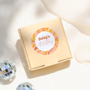 Lasst uns Groovy Pink Retro Girl Geburtstagsparty  Runder Aufkleber