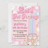 Lasst uns Groovy Retro Boho Daisy Rainbow zum Gebu Einladung (Vorderseite)