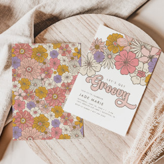 Lasst uns Groovy Retro Boho Floral Girls zum Gebur Einladung