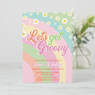 Lasst uns Groovy Retro Daisies 6. Geburtstag holen Einladung