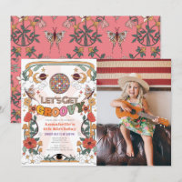 Lasst uns Groovy Retro Foto Girl Geburtstag holen
