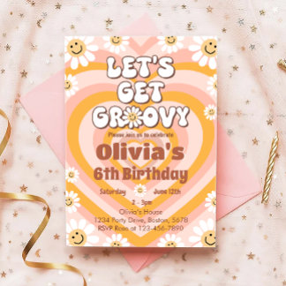 Lasst uns Groovy Retro Herz zum Geburtstag einlade Einladung