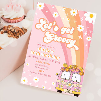 Lasst uns Groovy Retro Rainbow 10. Geburtstag hole Einladung