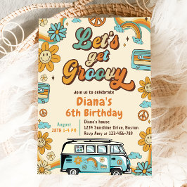 Lasst uns Groovy Retro Rainbow 6. Geburtstag bekom Einladung