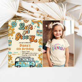 Lasst uns Groovy Retro Rainbow 6. Geburtstag bekom Einladung