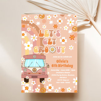 Lasst uns Groovy Retro Rainbow 6. Geburtstag bekom Einladung